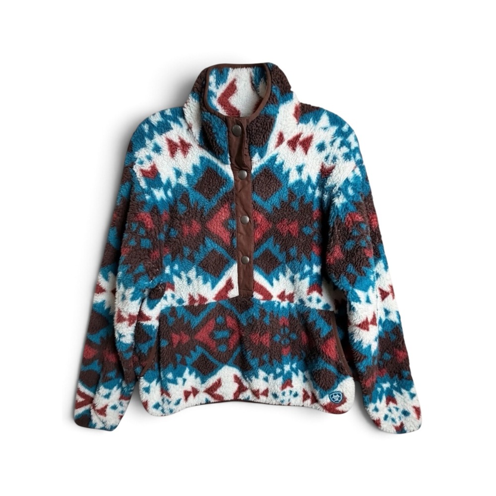 Ariat REAL Berber Snap Front Fleece Pullover Plainsview Southwestern Womens XL